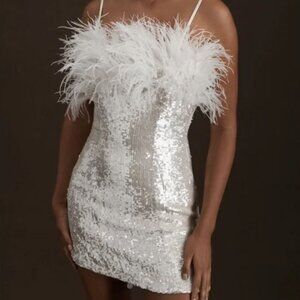 BHLD Audrey Adele Adelaide Feather & Sequin Mini Dress (retails for $650)